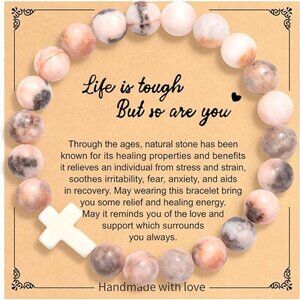 Handmade Cross Bracelet, Inspirational Religious Life is tough But so are you!